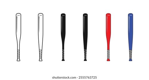 baseball bat set design, available in outline style, black and colored, editable vector eps 10.