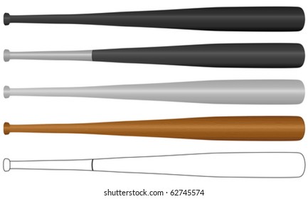 Baseball bat set isolated on a white background. Vector illustration.