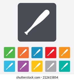 Baseball bat sign icon. Sport hit equipment symbol. Rounded squares 11 buttons. Vector