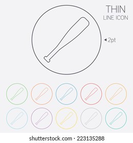 Baseball bat sign icon. Sport hit equipment symbol. Thin line circle web icons with outline. Vector