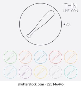 Baseball bat sign icon. Sport hit equipment symbol. Thin line circle web icons with outline. Vector