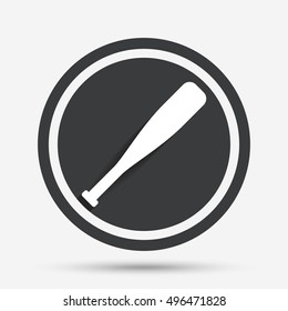 Baseball bat sign icon. Sport hit equipment symbol. Circle flat button with shadow and border. Vector