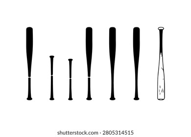 Baseball Bat Silhouette Vector Collection Set