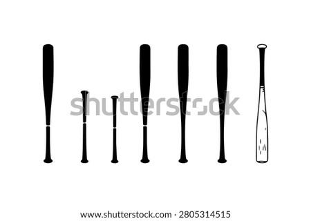 Baseball Bat Silhouette Vector Collection Set