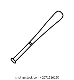 Baseball bat. Sport equipment line sketch. Hand drawn doodle outline icon. Vector black and white freehand fitness illustration