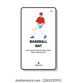 vector de bate de béisbol. atleta de fútbol, equipo de juegos, profesional del deporte, equipo de madera, jugador de bate de béisbol ilustración plana de dibujos animados