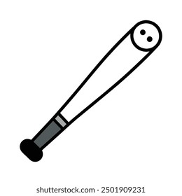 Baseball bat vector, cartoon clipart, and line art design for sports-themed projects.