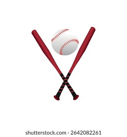 Baseball Bat Vector Clip Art Illustration With white Background, Baseball Bats Crossed with Ball