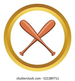 Baseball bat vector icon in golden circle, cartoon style isolated on white background