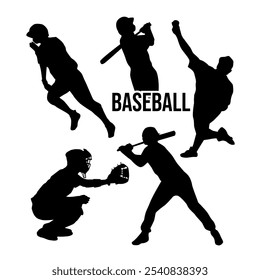 Baseball Bat vector set. isolated silhouette of Baseball Bat, side Different actions.