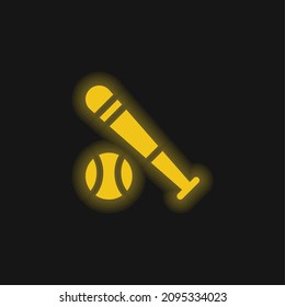 Baseball Bat yellow glowing neon icon