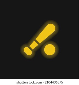Baseball Bat yellow glowing neon icon