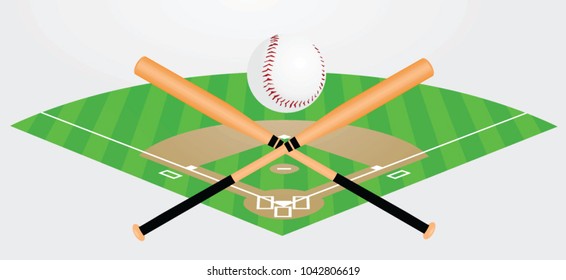 Baseball bats, ball and field. vector illustration