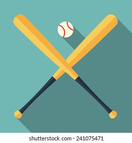 baseball bats and ball icon with long shadow. flat style vector illustration