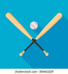 baseball bats and ball icon with long shadow. flat style vector illustration