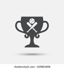 Baseball bats and ball sign icon. Sport hit equipment symbol. Winner award cup. Flat baseball web icon on white background. Vector