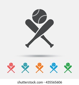 Baseball bats and ball sign icon. Sport hit equipment symbol. Graphic element on white background. Colour clean flat baseball icons. Vector