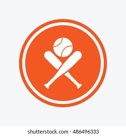 Baseball bats and ball sign icon. Sport hit equipment symbol. Graphic design element. Flat baseball symbol on the round button. Vector