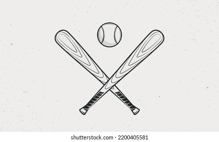 Baseball bats and ball silhouettes isolated on white background. Crossed Baseball bats. Vintage design elements for logo, badges, banners, labels. Vector illustration