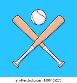Baseball Bats And Ball Vector Icon Illustration. Wooden Sticks For Baseball Flat Icon