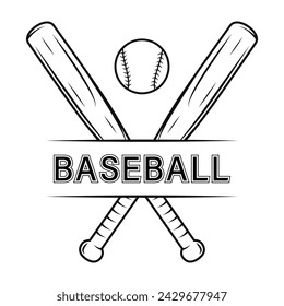 Baseball bats crossed and ball illustration, baseball logo, outline