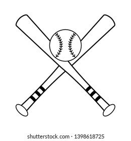 Baseball bats crossed with ball symbol in black and white