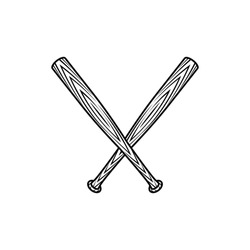 Baseball Bats Crossed Symbol Isolated On White Background. Vintage Hand Drawn Design. Vector Illustration.