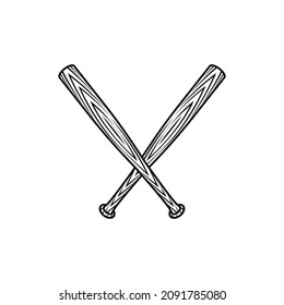 Baseball bats crossed symbol isolated on white background. Vintage hand drawn design. Vector illustration.