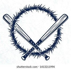 Baseball bats crossed vector criminal gang logo or sign, gangster style theme.