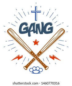 Baseball bats crossed vector criminal gang logo or sign, gangster style theme.
