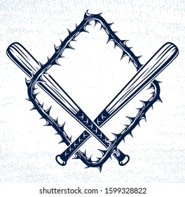 Baseball bats crossed vector criminal gang logo or sign, gangster style theme.