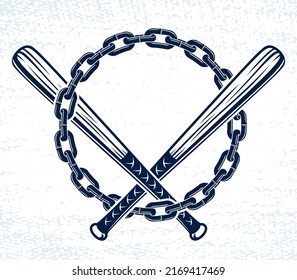 Baseball Bats Crossed Vector Criminal Gang Logo Or Sign, Gangster Style Theme.