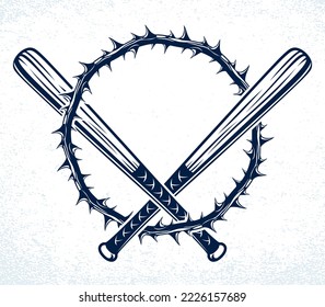 Baseball bats crossed vector criminal gang logo or sign, gangster style theme.
