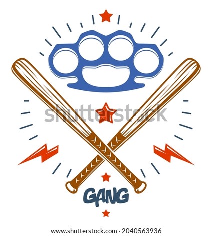 Baseball bats crossed vector criminal gang logo or sign, gangster style theme.