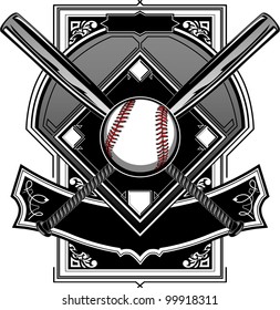 Baseball Bats, Baseball, And Home Plate Or Ornate Field Vector Graphic