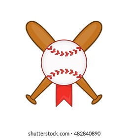 Baseball with bats icon in cartoon style isolated on white background vector illustration