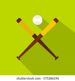 Baseball bats and baseball icon. Flat illustration of baseball bats and baseball vector icon for web   on lime background