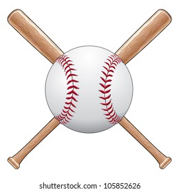Baseball With Bats is an illustration of a baseball or softball with two crossed wooden bats. Great for t-shirt designs.