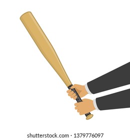 Baseball bats in mans hands. Wooden baseball bat in flst style. Vector illustration EPS 10.