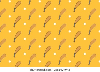 baseball bats with star colorful seamless pattern on yellow background set. doodle softball stick with light illustration pattern background. wooden bat background for baseball sport club merchandise