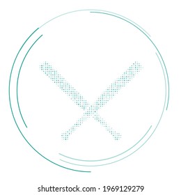 The baseball bats symbol filled with teal dots. Pointillism style. Vector illustration on white background