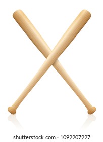 Baseball bats x crossed. Symbol for sporting competition, match, contest, battle, fight. Wooden textured, isolated vector illustration of two bats on white background.