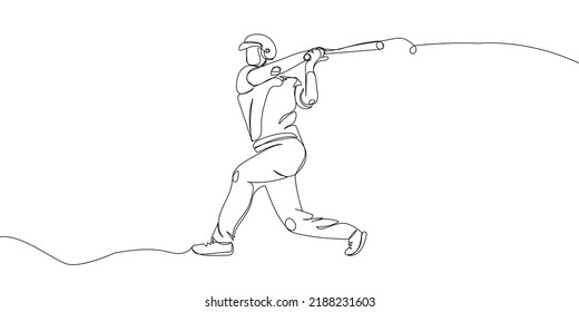 Baseball batsman, batter one line art. Continuous line drawing sport, team game, hit the ball, baseball bat, bit, boy, man baseball uniform, leisure, hobby.