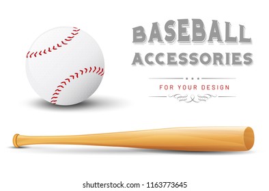 Bate de béisbol y bola con sombras - aislado en el fondo blanco. Ilustración vectorial.