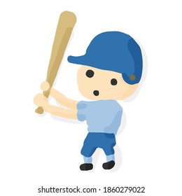 Baseball Batter 01 Boy; Hand drawn vector illustration like woodblock print