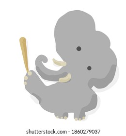 Batería de béisbol 06 Elefante; Ilustración vectorial dibujada a mano como impresión en bloques de madera