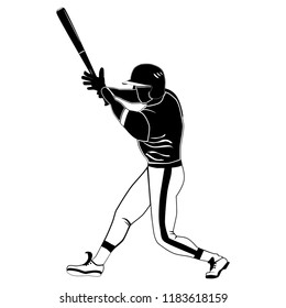 Baseball batter with bat. Vector illustration. Baseball player black template on white background.