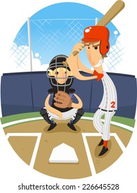 Baseball Batter Batting with Catcher vector illustration.