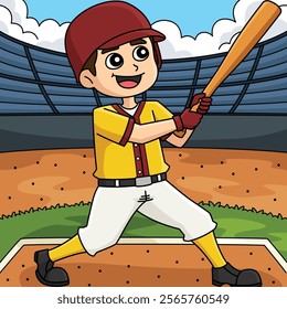 Baseball Batter Colored Cartoon Illustration