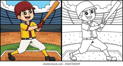 Baseball Batter Coloring Page Colored Illustration